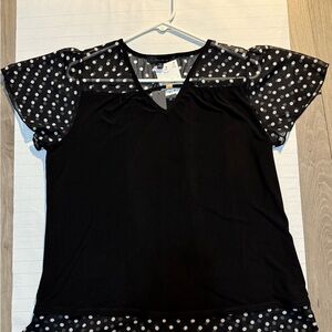 Black Polka Dot Women's Top XL NWT